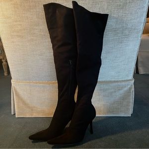 bebe Black Sued Knee High Pointed-toe Boots